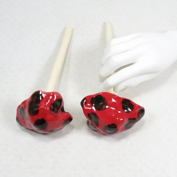 Garden Mushroom 2 Pottery Outdoor Decorations Handmade Polka Dot Fairy - Picture 4 of 6